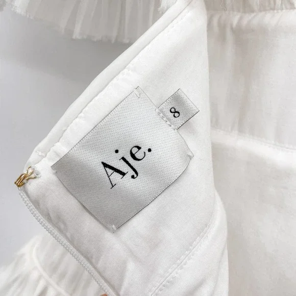 Aje. Dress Gown Expressive Pleated Maxi Dress Wedding Bride Puff Sleeve White 4 - Picture 11 of 14